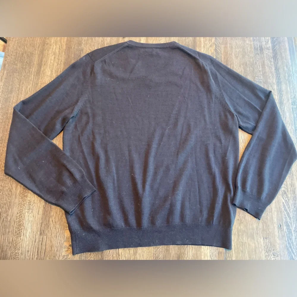 J Crew Brown V-Neck Sweater Merino Wool Classic Preppy - Large